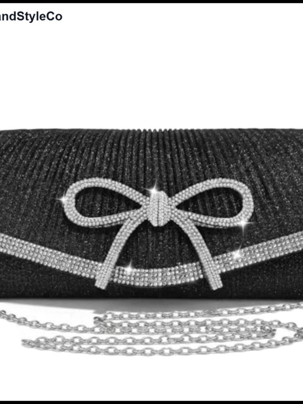 Rhinestone Bow Evening Clutch Sparkly Handbag Detachable Chain Crossbody
